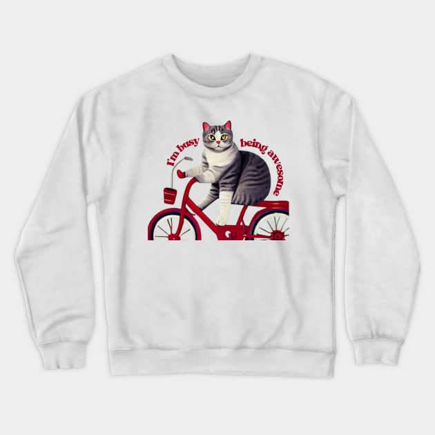 Cool Cat Ride a Bike Crewneck Sweatshirt by Luckymoney8888